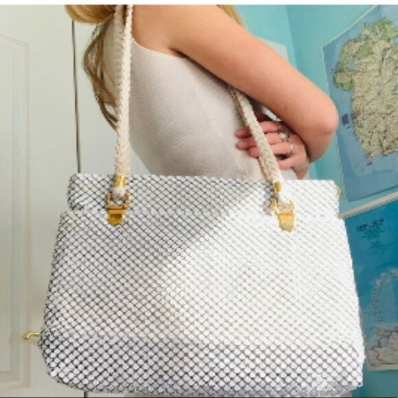 Vintage White Alumesh Rope strap Purse Bag - Picture 1 of 14